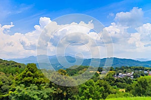 Cloud formation with mountain view