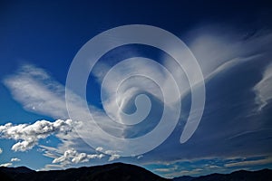 Cloud formation over the Marlborough Sounds, New Zealand