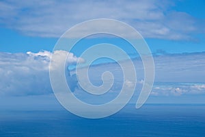 Cloud formations in blue sky mingle with sea in Spain