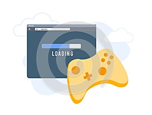 Cloud gaming on browser concept. Loading game in web browser with minimal latency, picture quality, data transfer speed