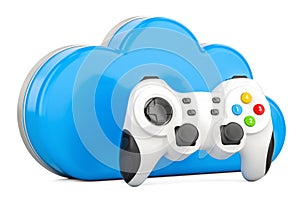 Cloud gaming concept with gamepad, 3D rendering