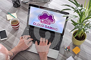 Cloud gaming concept on a laptop