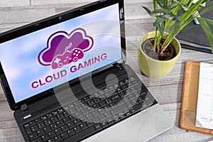 Cloud gaming concept on a laptop