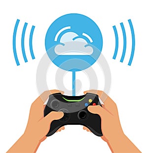 Cloud Gaming Concept Illustration in Flat Design Style