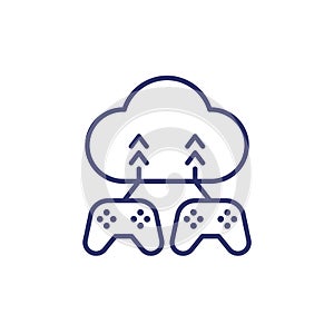 Cloud gaming line icon with gamepads