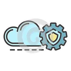 Cloud gear secured icon color outline vector