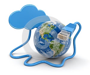 Cloud, Globe and computer cable (clipping path included)