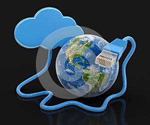 Cloud, Globe and computer cable (clipping path included)