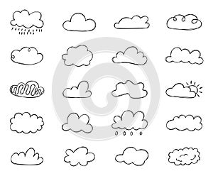 Cloud hand drawn doodle set