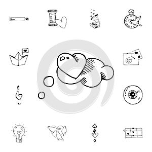 Cloud heart flat vector icon in valentine sketch pack