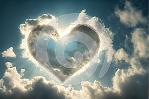 Cloud heart in the sky in the clouds and sunshine. Generative AI