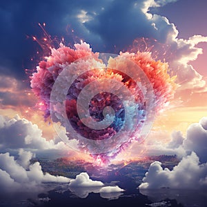 Cloud heart to valentine day celebration with lovely couples