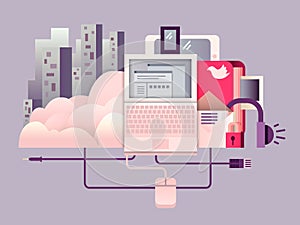 Cloud hosting design flat