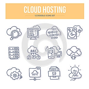 Cloud Hosting Doodle Icons