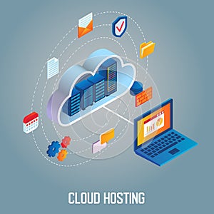 Cloud hosting vector isometric illustration