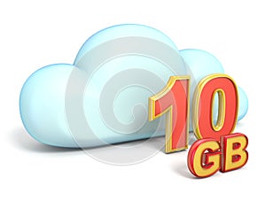 Cloud icon 10 GB storage capacity 3D