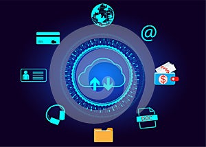 cloud icon concept of big data access, global network connection, data search, use of computing resources to make transactions