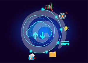 cloud icon concept of big data access, global network connection, data search, use of computing resources to make transactions