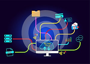 cloud icon concept of big data access, global network connection, data search, use of computing resources to make transactions