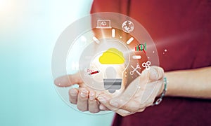 cloud icon concept of big data access, global network connection, data search, use of computing resources to make transactions