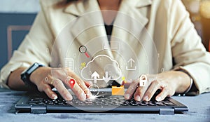 cloud icon concept of big data access, global network connection, data search, use of computing resources to make transactions