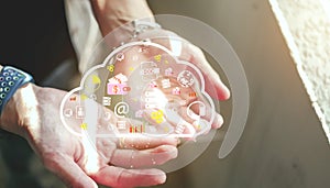 cloud icon concept of big data access, global network connection, data search, use of computing resources to make transactions