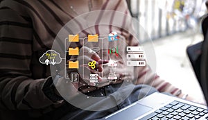 cloud icon concept of big data access, global network connection, data search, use of computing resources to make transactions