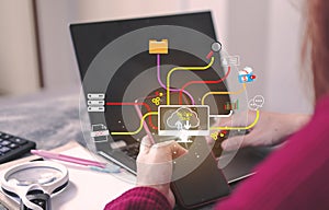 cloud icon concept of big data access, global network connection, data search, use of computing resources to make transactions