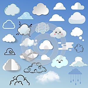 Cloud icon different style cloudy design nature sky shape cloudscape bubble speech vector illustration.