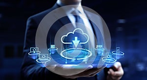 Cloud icon download technology computing networking internet concept on vr screen