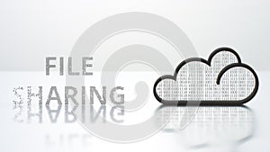 Cloud icon and FILE SHARING text. Modern computer technology concept