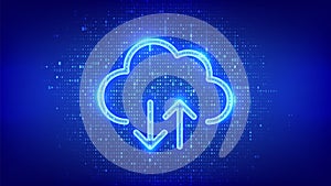 Cloud icon made with binary code. Cloud computing service. Database storage Data center. Transfer data. Cloud Storage. Upload