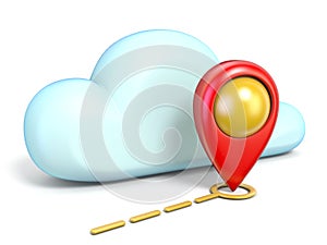 Cloud icon with map pointer 3D