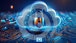Cloud icon with padlock symbol, representing cloud security, data protection, digital, technology