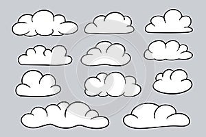 Cloud icon set Cartoon Hand drawn doodle