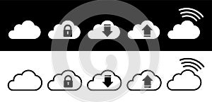 Cloud icon set in white and black in flat style