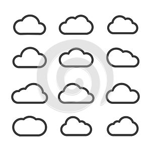 Cloud icons flat line set black on white background