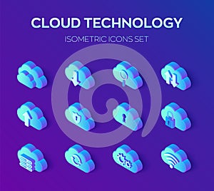 Cloud Icons Set. Cloud Technology. 3D Isometric Icons Set. Cloud Storage. Created For Mobile, Web, Decor, Application. Perfect for