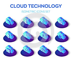 Cloud Icons Set. Cloud Technology. 3D Isometric Icons Set. Cloud Storage. Created For Mobile, Web, Decor, Application. Perfect for