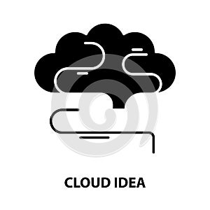 cloud idea icon, black vector sign with editable strokes, concept illustration