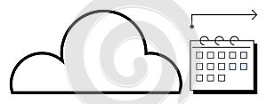 Cloud with a calendar and arrow representing data scheduling and cloud-based productivity