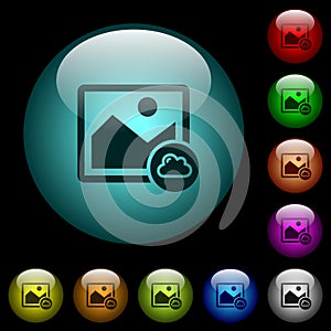 Cloud image icons in color illuminated glass buttons