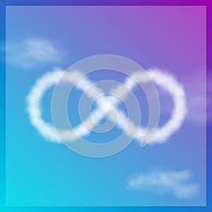 Cloud Infinity symbol on blue sky. Vector icon.