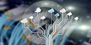 Cloud Information Computing Technology concept. Conceptual banner on server rack background