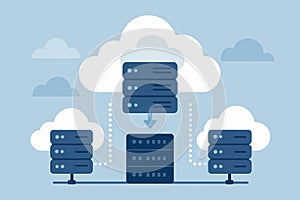 Cloud infrastructure with virtual servers, flat design, AI generated