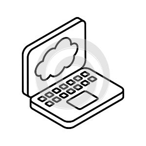 Cloud inside laptop screen, concept isometric icon of cloud computing