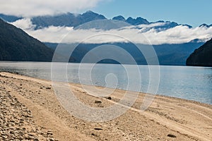 Cloud inversion above lake Manapouri in New Zealand