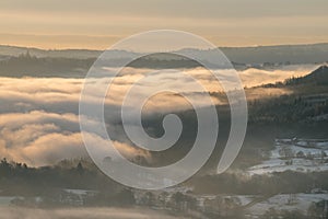 Cloud inversion over Hawkshead, Windermere, Lake District, UK.