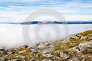 Cloud inversion in Scottish Highlands seen from Ben Lui.