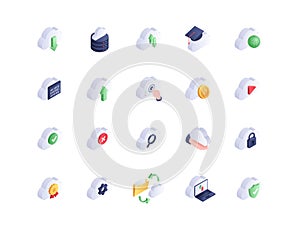 Cloud isometric icons vector set